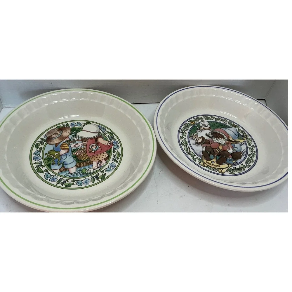 Watkins Vintage 1989 Country Kids Pie Plates Set of 2 Recipe Ceramic 10.5 Inch